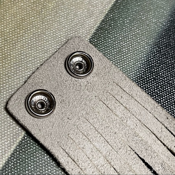 Soft Silver Leather Bracelet w/ Tiny Brass Metal Studs - Picture 6 of 6